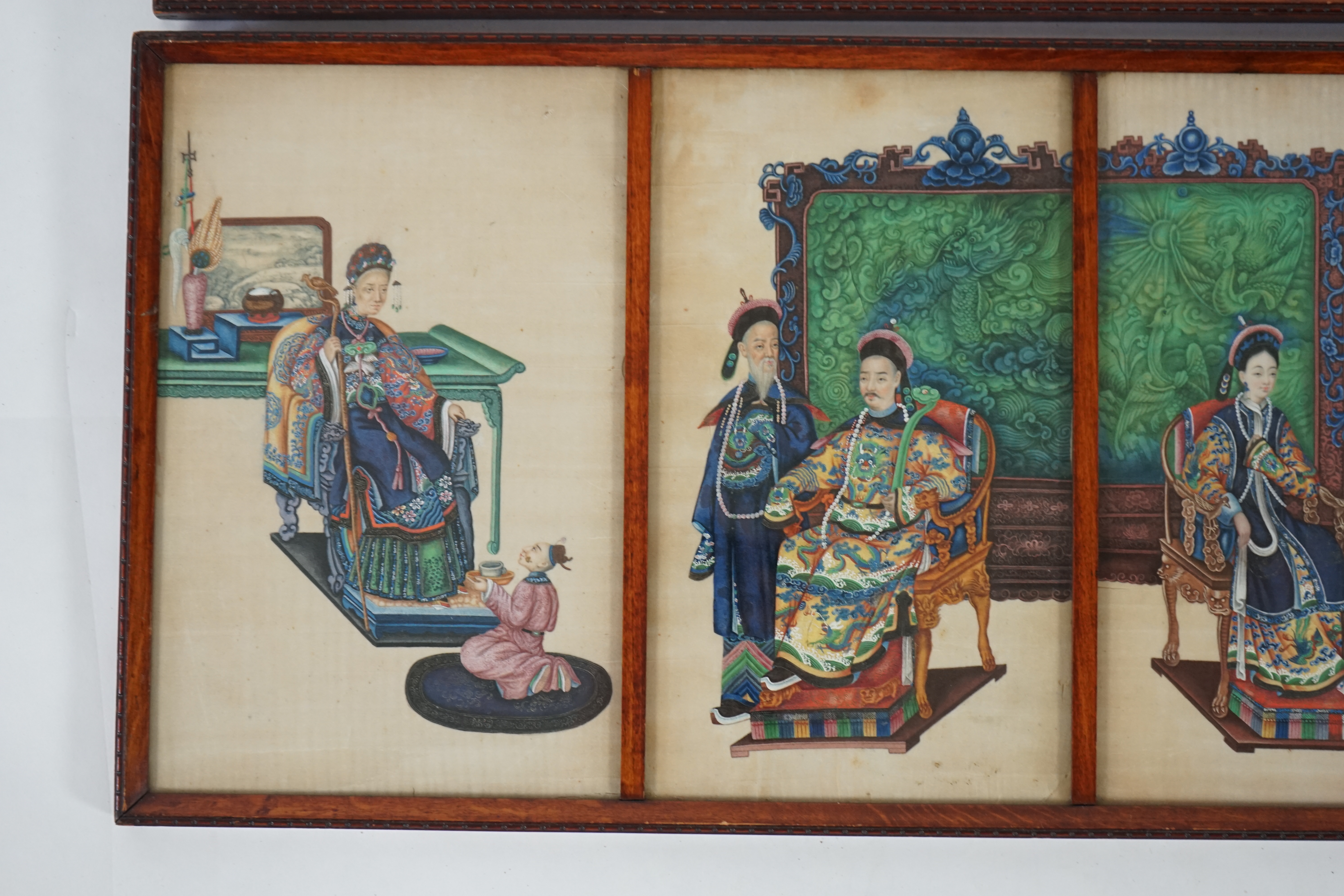 A set of eight Chinese pith paintings of an emperor and empress, court dignitaries and attendants, mid 19th century